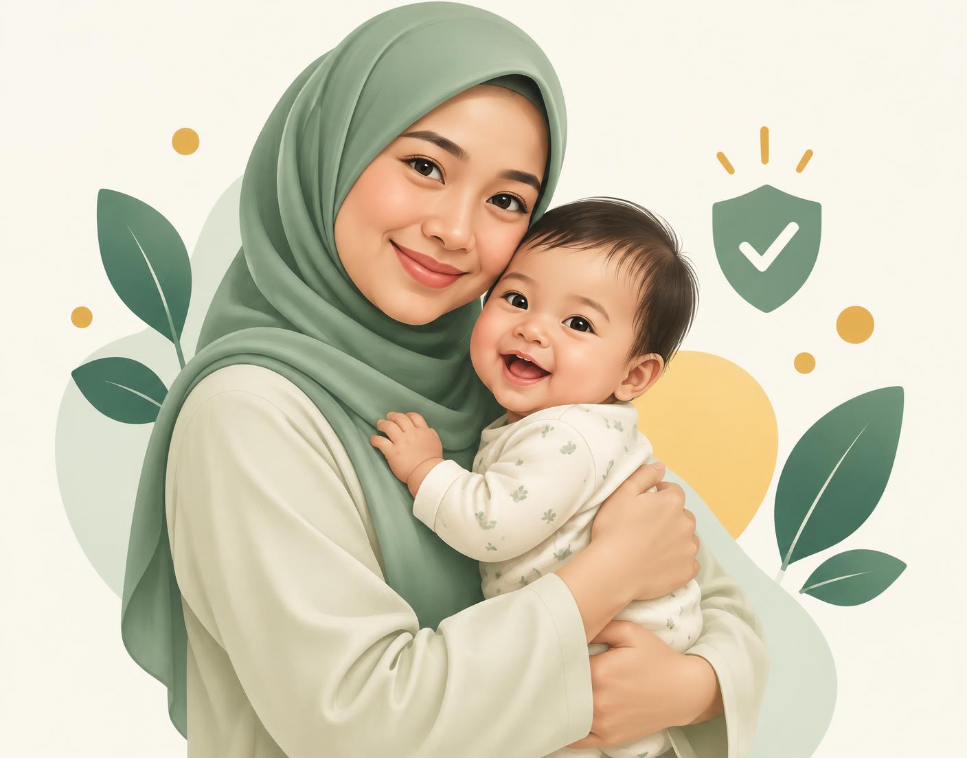 Ibu Indonesia menggendong bayinya dengan hangat